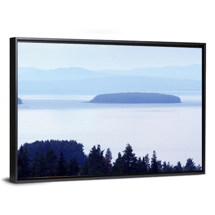 Dalarna Mist with Lighthouse Wall Art as a framed canvas