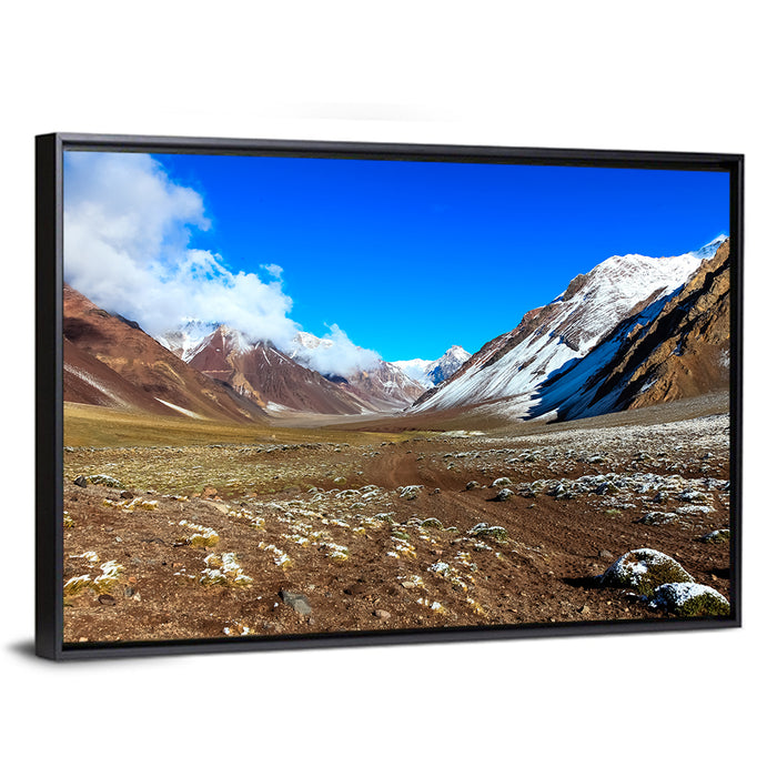 Mount Aconcagua Valley View Wall Art as a framed canvas