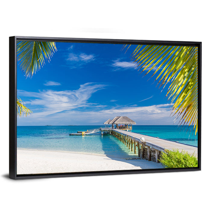 Maldives Overwater Pier Wall Art as a framed canvas