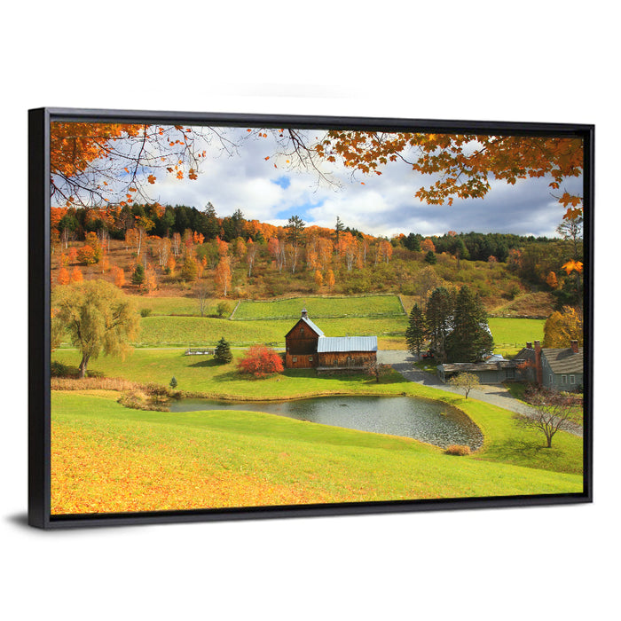 Vermont Barn by Pond Wall Art as a framed canvas