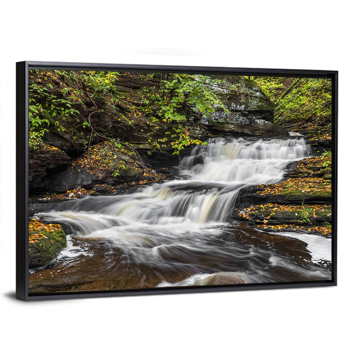 Cascading Autumn Waterfall Wall Art as a framed canvas