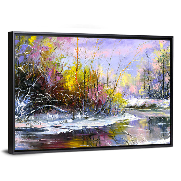 Snowy River with Purple Reflections Wall Art as a framed canvas