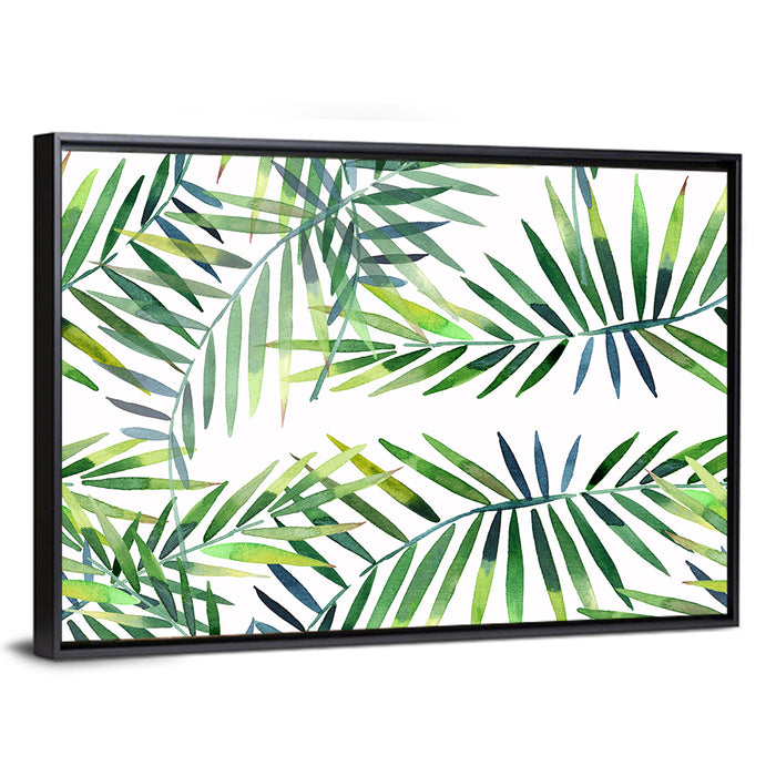 Watercolor Herbal Leaves Pattern Wall Art as a framed canvas