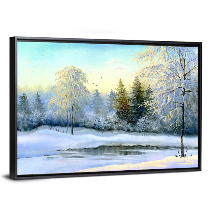 Frozen Lake Reflection Wall Art as a framed canvas