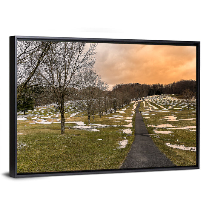 Roscoe Conkling Park Winter Path Wall Art as a framed canvas