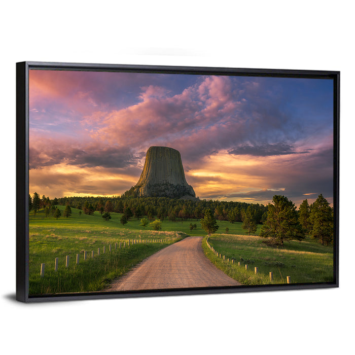 Devils Tower at Sunset Wall Art as a framed canvas