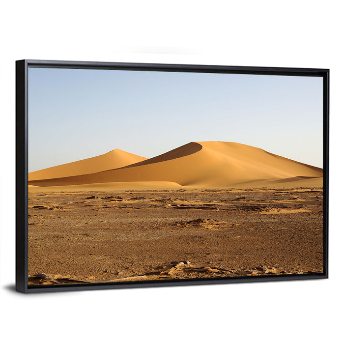 Golden Hour Desert Dunes Wall Art as a framed canvas