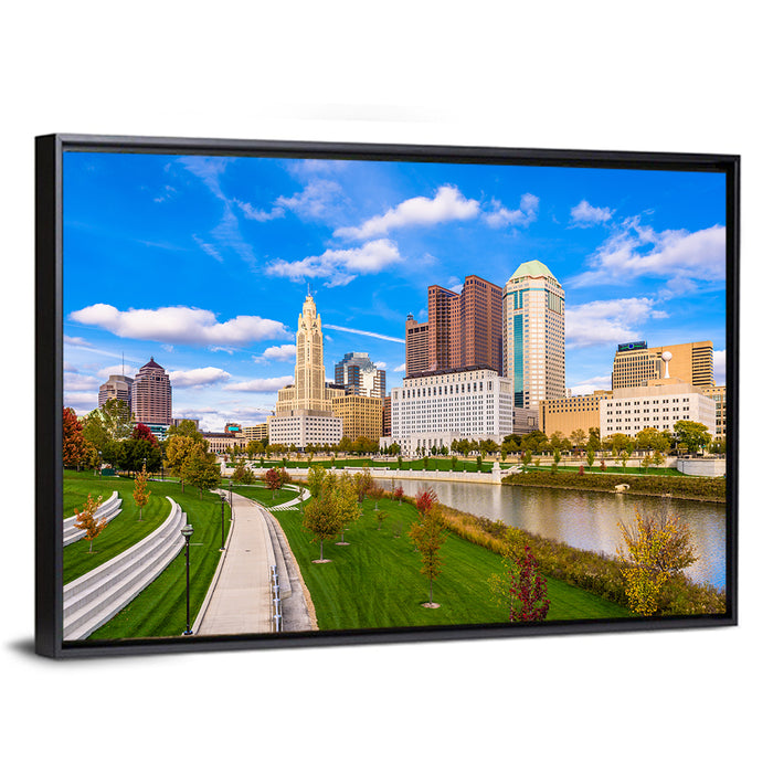 Columbus Skyline Wall Art as a framed canvas