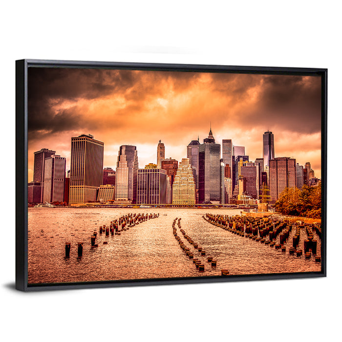 Lower Manhattan Financial District Wall Art as a framed canvas