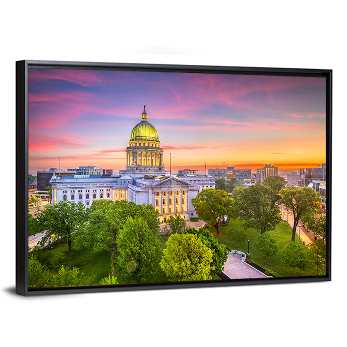 Madison State Capitol at Dusk Wall Art as a framed canvas