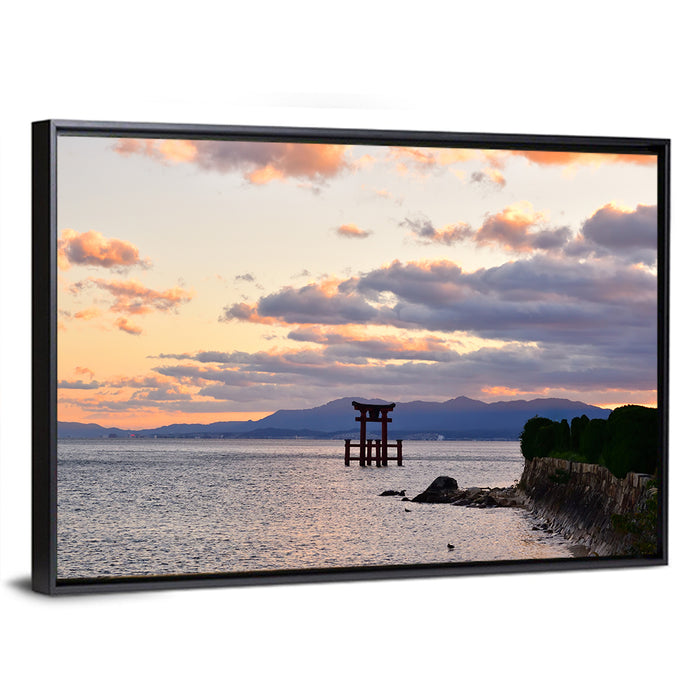 Itsukushima Torii Gate Sunset Wall Art as a framed canvas