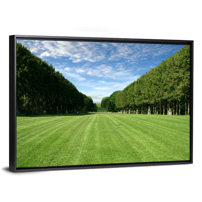 Tree-lined Manicured Lawn Wall Art as a framed canvas