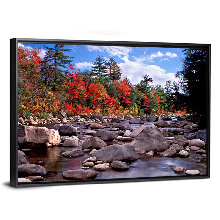 New Hampshire Autumn Stream Wall Art as a framed canvas