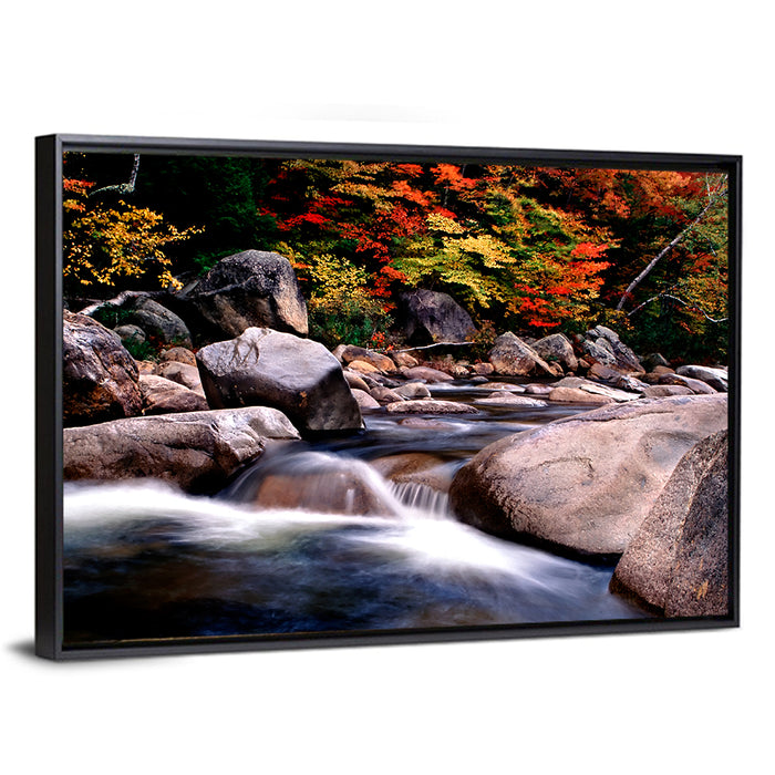 New Hampshire Autumn Stream Wall Art as a framed canvas