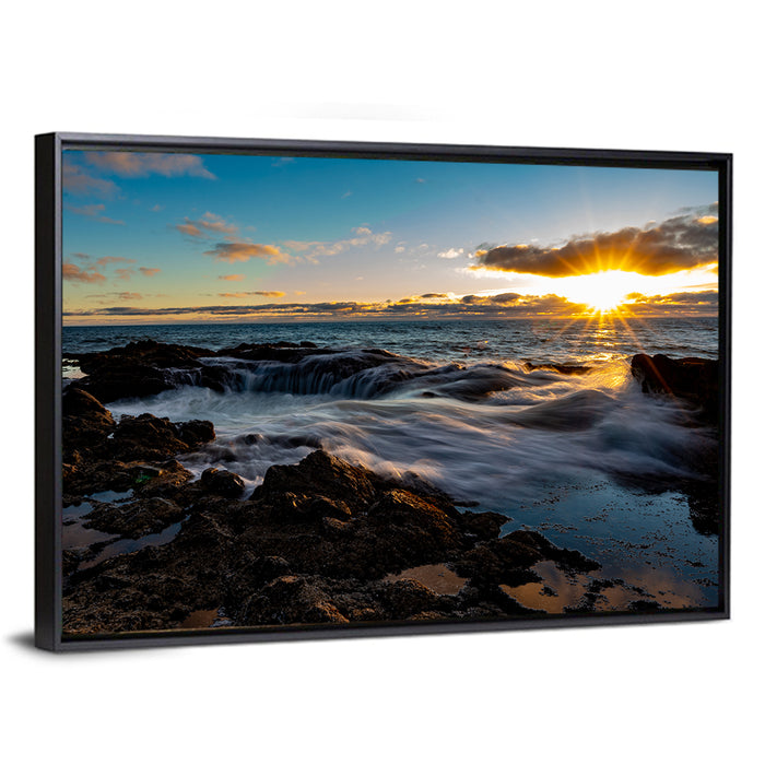 Thor's Well Sunset, Oregon Coast Wall Art as a framed canvas