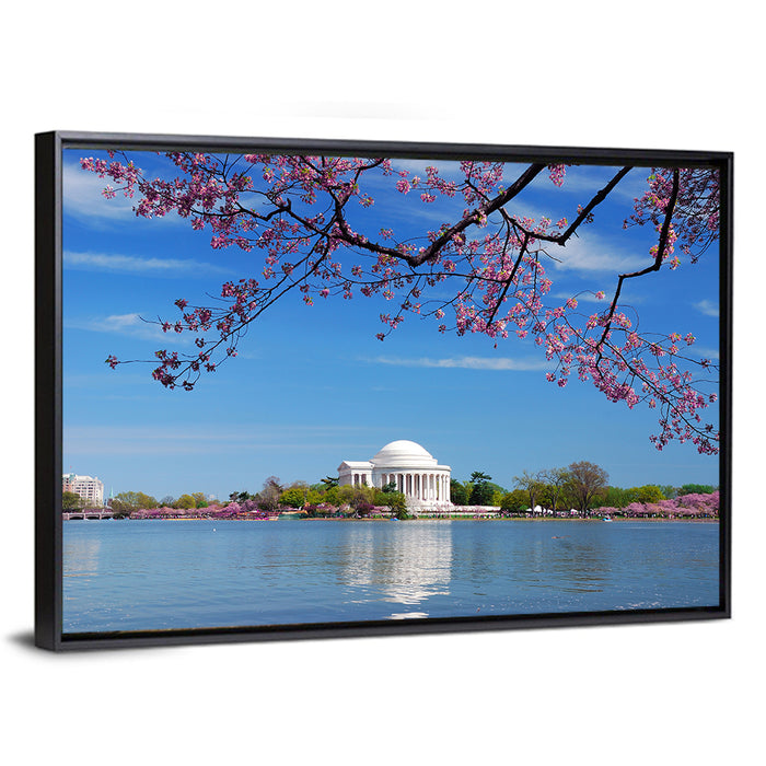 Thomas Jefferson Memorial with Cherry Blossoms Wall Art as a framed canvas