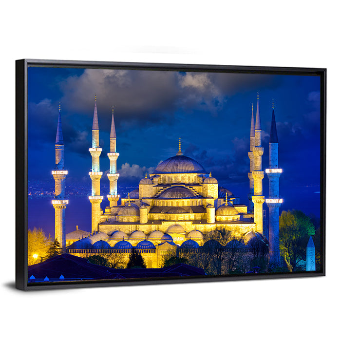 Sultanahmet Camii at Twilight Wall Art as a framed canvas