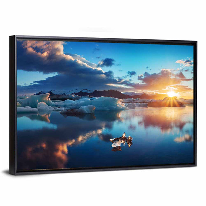 Jokulsarlon Sunrise Reflection Wall Art as a framed canvas