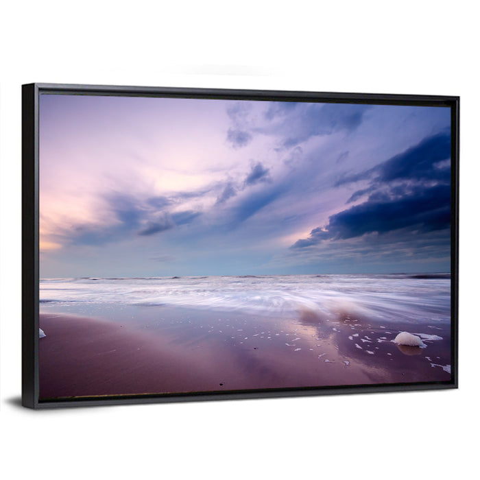 Purple Night Beach Wall Art as a framed canvas