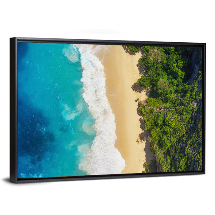 Aerial Turquoise Beach View Wall Art as a framed canvas
