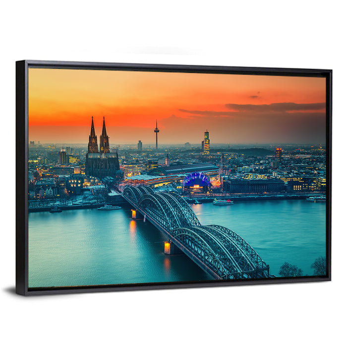 Hohenzollern Bridge at Dusk Wall Art as a framed canvas