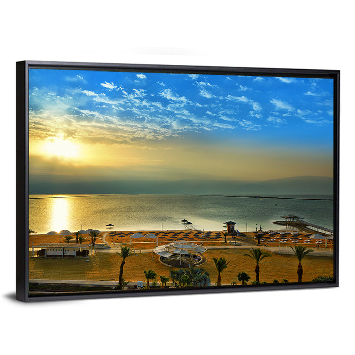 Dead Sea Sunset Wall Art as a framed canvas