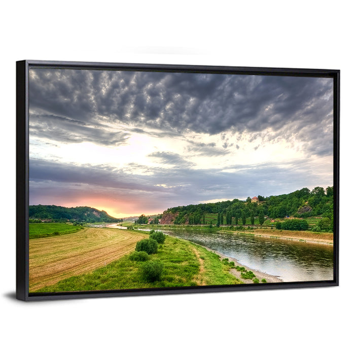 Elbe River at Golden Hour Wall Art as a framed canvas