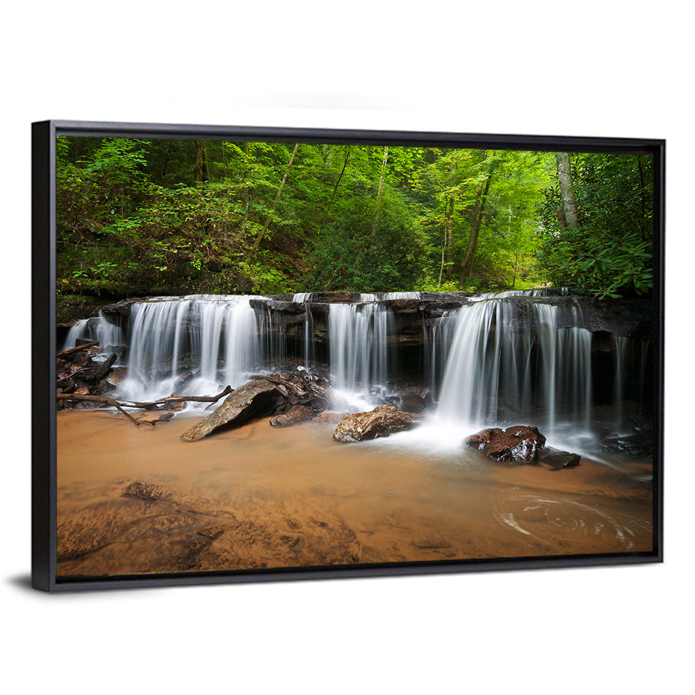 Lush Green Forest Waterfall Wall Art, framed canvas, landscape