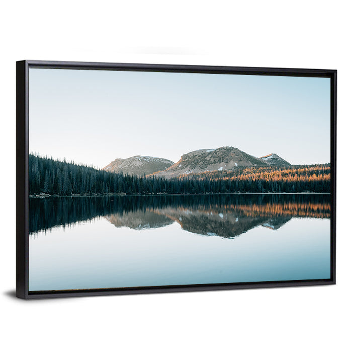 Mirror Lake Utah Reflection Wall Art as a framed canvas