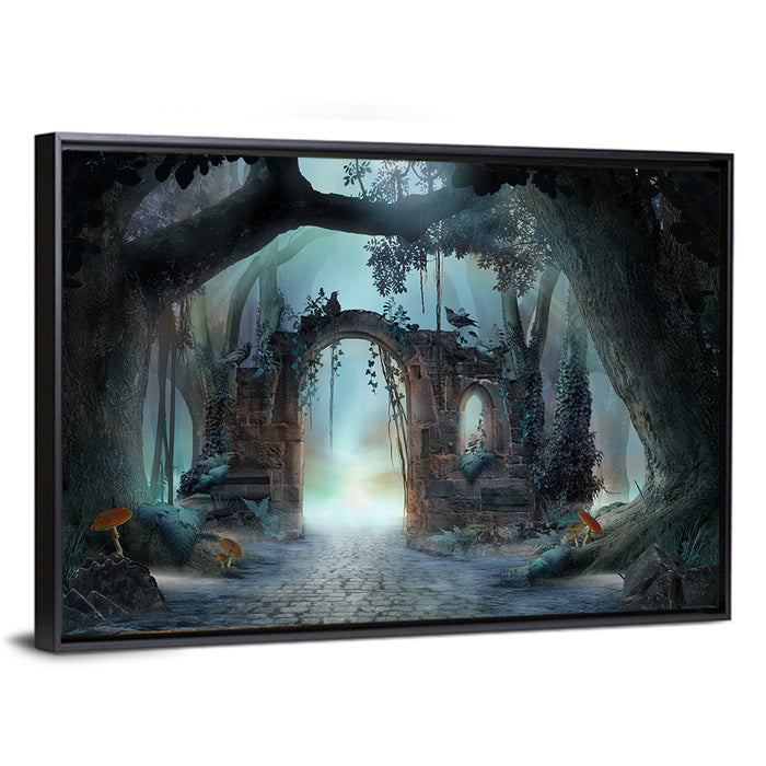Enchanted Foggy Forest Wall Art as a framed canvas