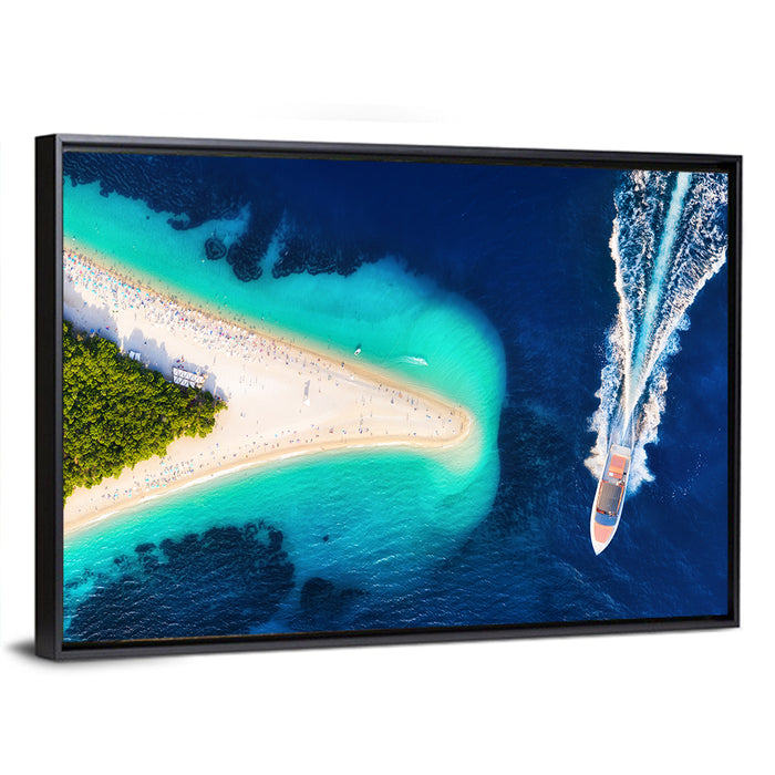 Zlatni Rat Beach Aerial, Bol Croatia Wall Art as a framed canvas