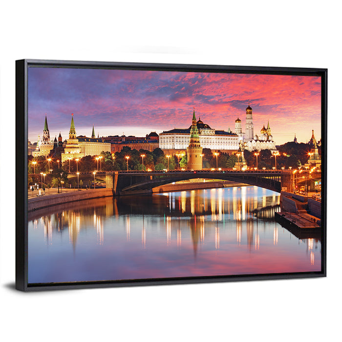 Moscow Kremlin Skyline at Twilight Wall Art as a framed canvas