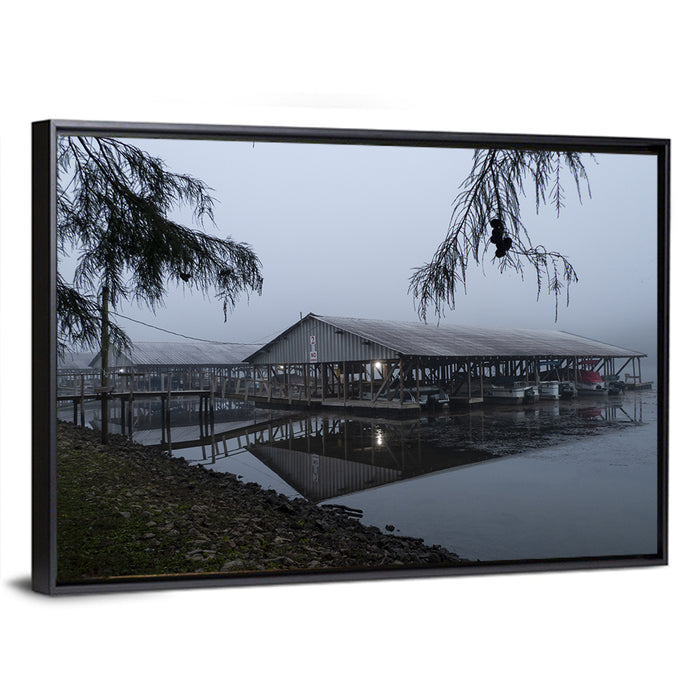 Ozark Beach Resort Boathouse Wall Art as a framed canvas