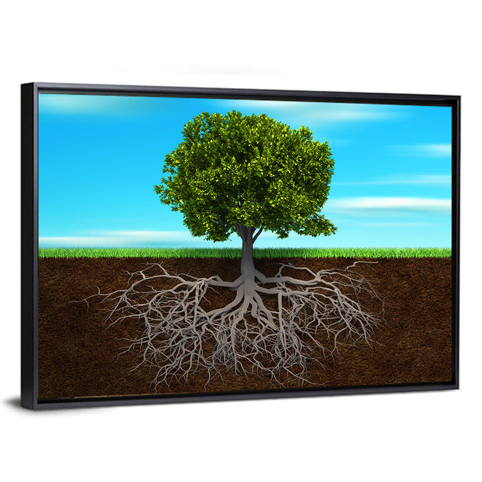 Tree Roots Cross-section Illustration Wall Art as a framed canvas