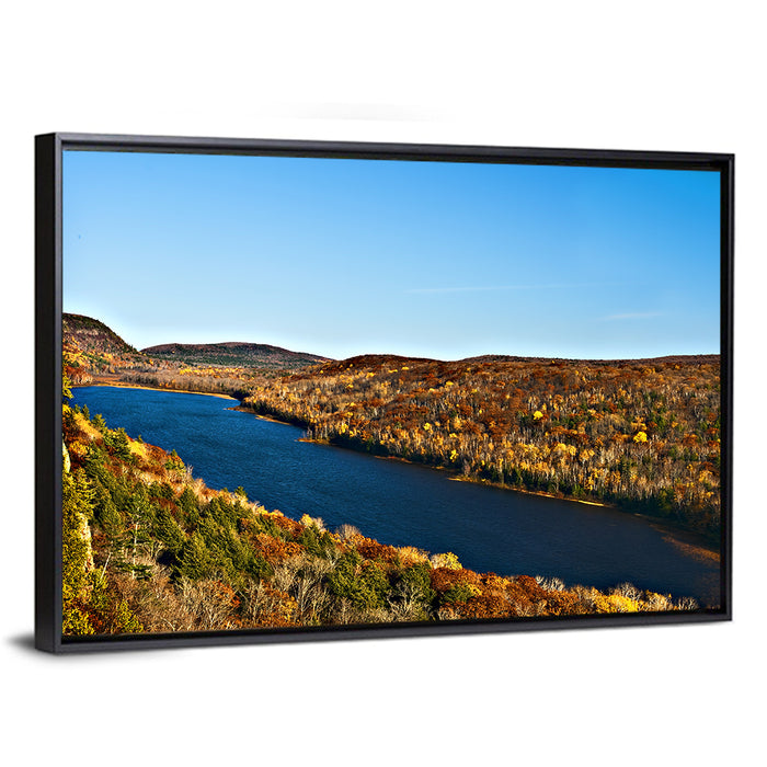 Lake of the Clouds Golden Hour Wall Art as a framed canvas