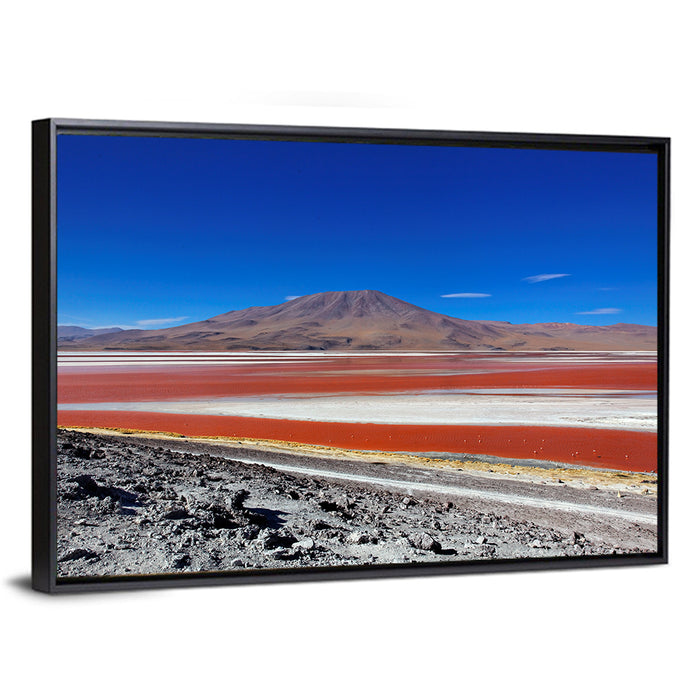 Laguna Colorada Red Lake Wall Art as a framed canvas