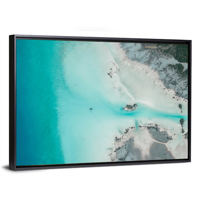 Bacalar Lagoon Aerial Wall Art as a framed canvas