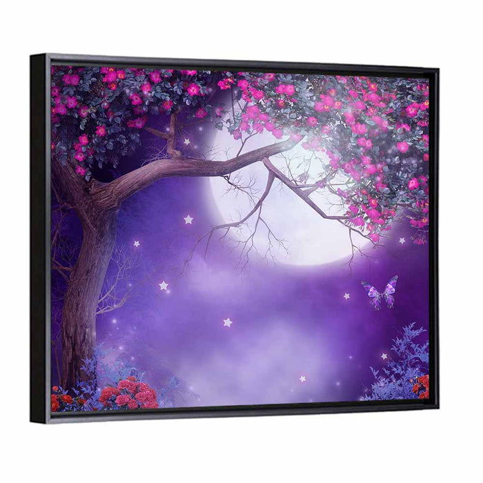 Moonlit Fantasy Rose Tree Wall Art as a framed canvas
