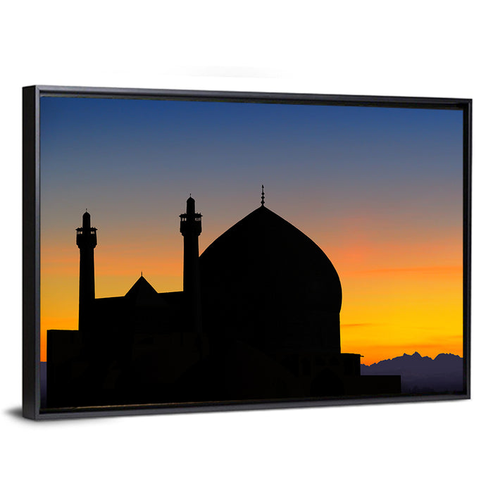 Isfahan Mosque Silhouette at Dusk Wall Art as a framed canvas