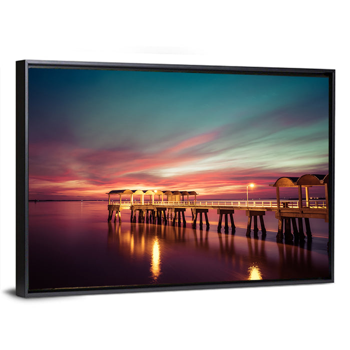 Jekyll Island Pier at Dusk Wall Art as a framed canvas