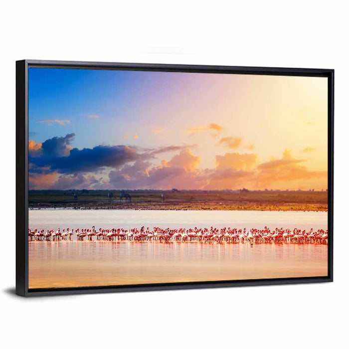 Amboseli Flamingos at Sunset Wall Art as a framed canvas