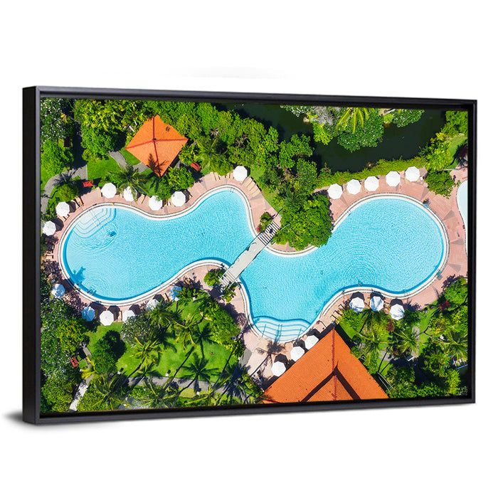 Aerial Figure Eight Resort Pool Wall Art as a framed canvas