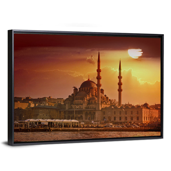 Yeni Cami Golden Hour Wall Art as a framed canvas