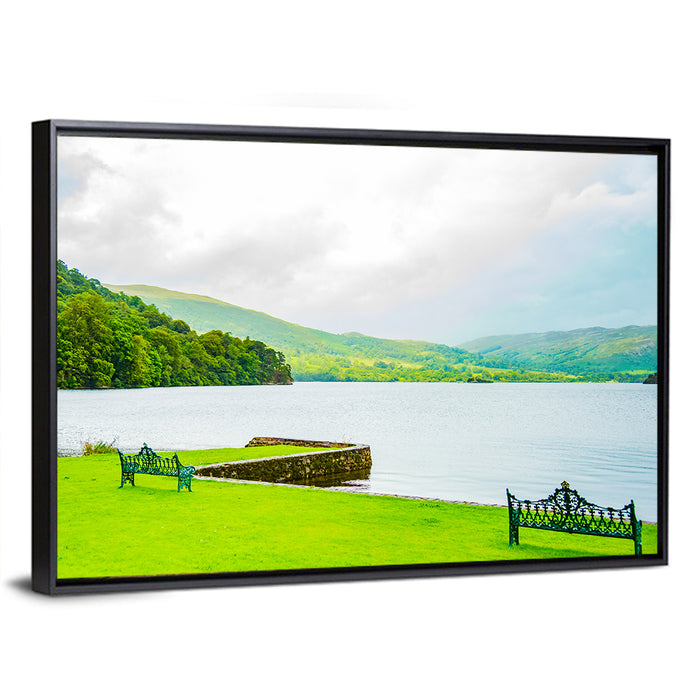 Ullswater Lakeside Benches Wall Art as a framed canvas