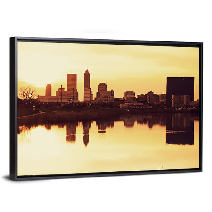 Indianapolis Golden Hour Skyline Wall Art as a framed canvas