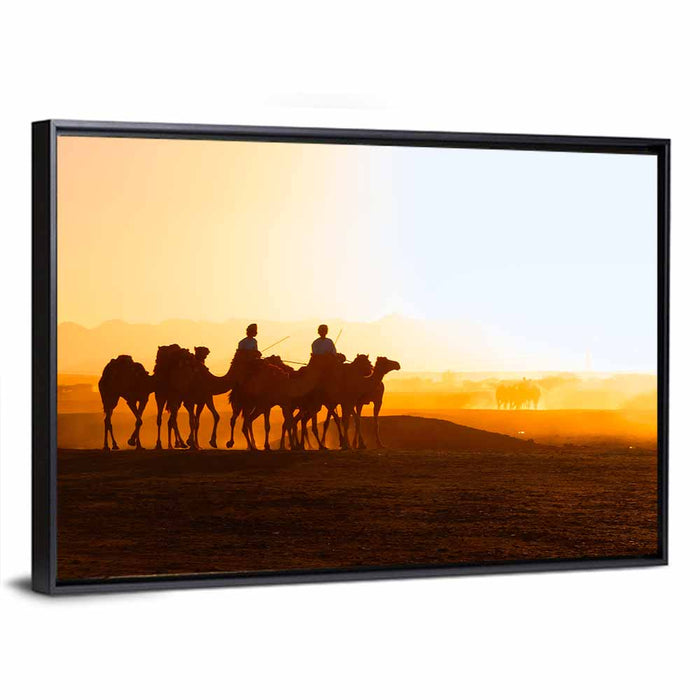 Omani Camel Riders Wall Art as a framed canvas