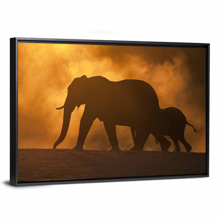 African Elephant Silhouette at Dusk Wall Art as a framed canvas