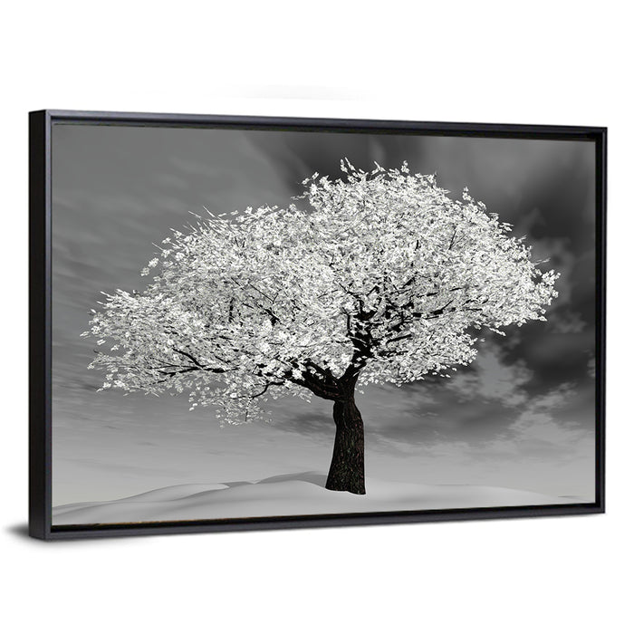 Monochrome Cherry Tree in Winter Wall Art as a framed canvas