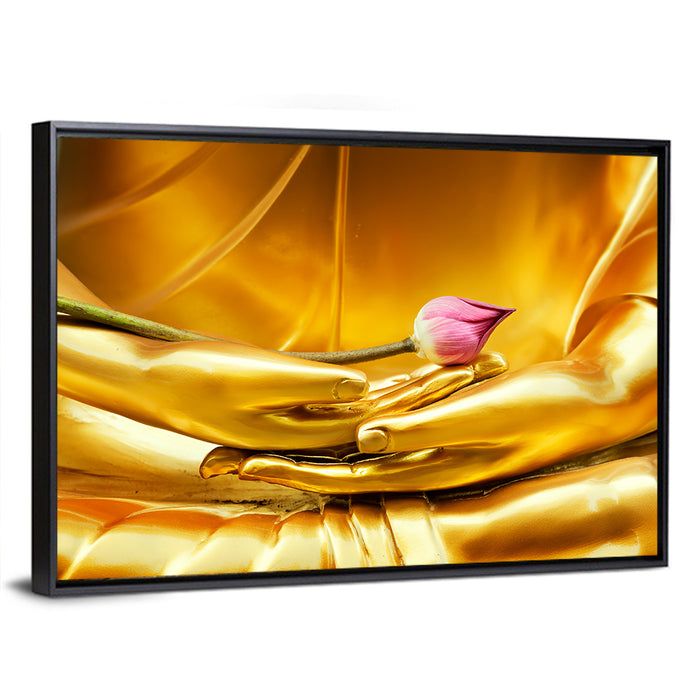 Buddha Hands with Lotus Wall Art as a framed canvas