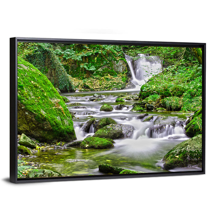 Mossy Forest Stream Wall Art as a framed canvas